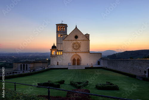 Assisi (Umbria) Basilica di San Francesco at sunset