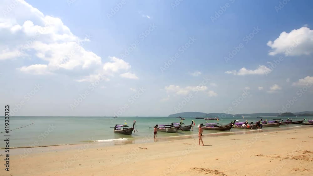 Traditional thai longtail boat on Aonang beach ,Krabi ,Thailand Traditional thai longtail boat on Aonang beach ,Krabi ,Thailand