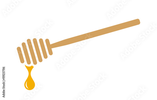 Honey dipper stick with dripping honey flat color icon for apps and websites