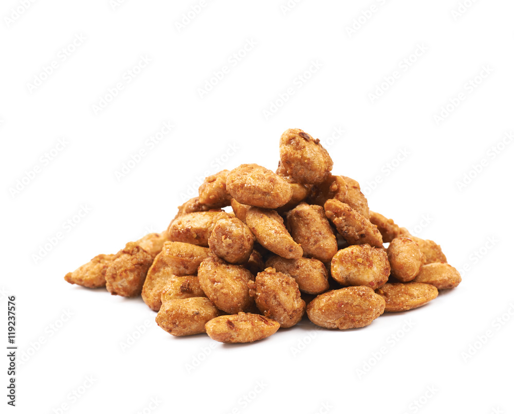Pile of sugar coated peanuts isolated