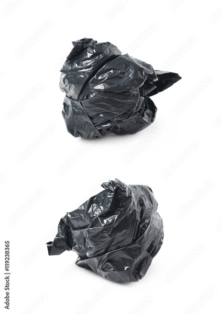 Trash bag crumpled in a ball isolated