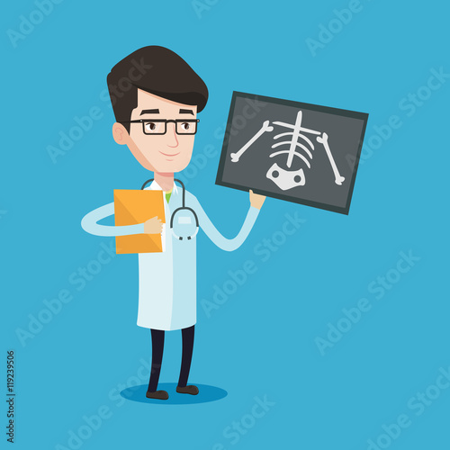 Doctor examining radiograph vector illustration.