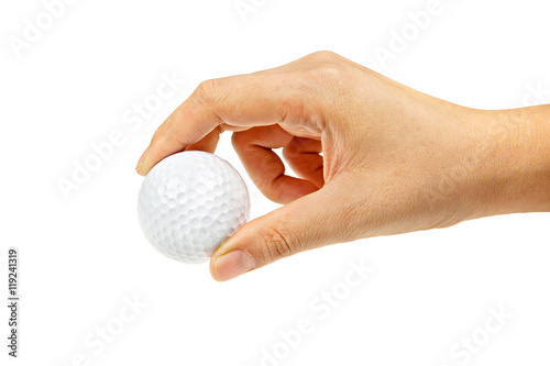 female hand holding golf ball