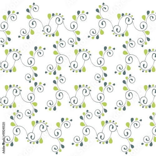Fototapeta Naklejka Na Ścianę i Meble -  Green and blue floral texture on white, vector illustration