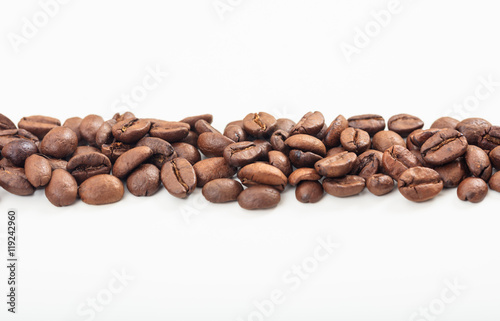 Coffee beans stripe on white background