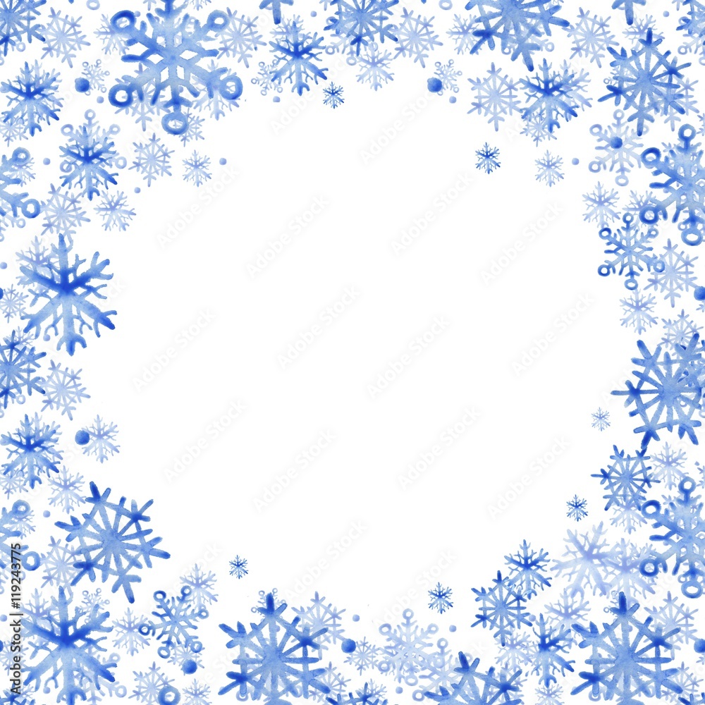 Snowflakes 2. Background. Hand-drawing. Watercolor illustration. Christmas design.