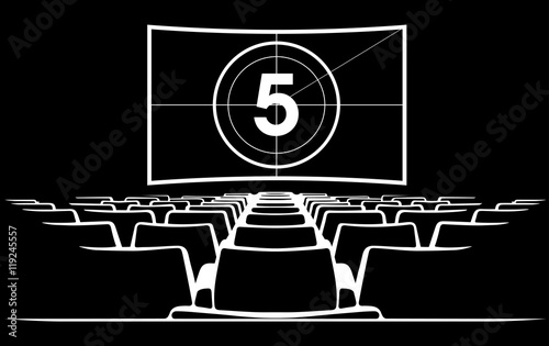 Cinema auditorium with screen and seats,illustration.
