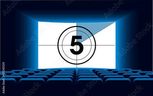 Cinema auditorium with screen and seats,illustration.