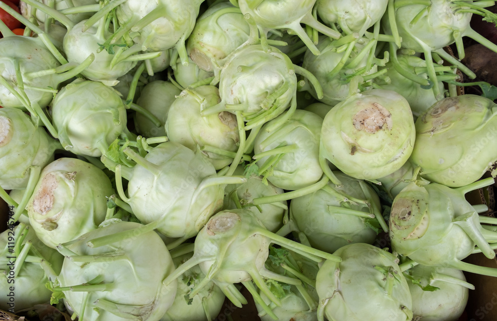 Cabbage kohlrabi for sale at the city farmers market