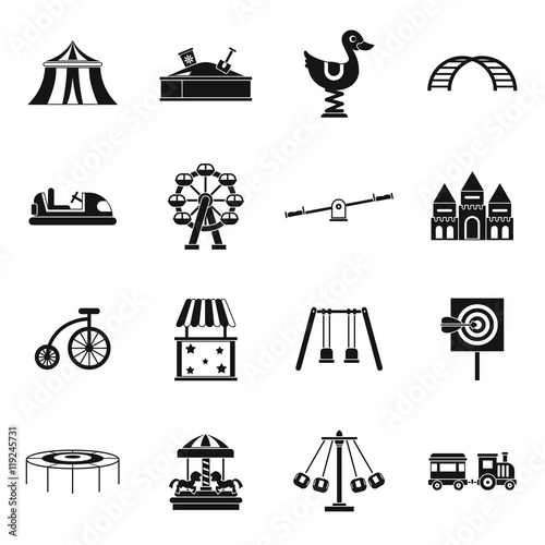 Amusement park icons set in simple style. Attraction park set collection vector illustration