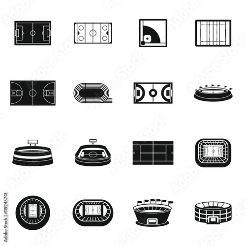 Sport stadium icons set in simple style. Sport fields set collection vector illustration