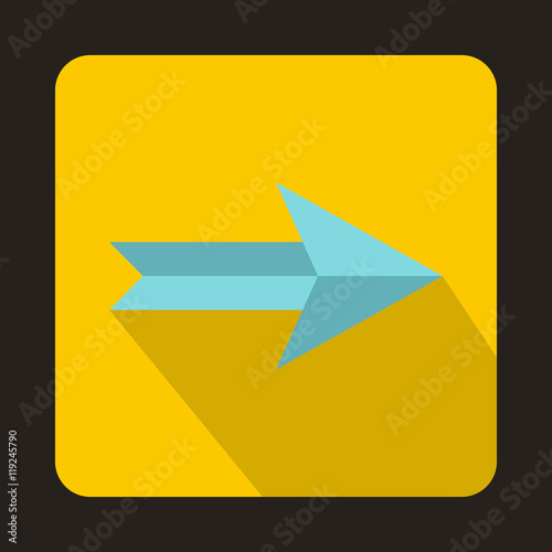 Blue right arrow on yellow background icon in flat style with long shadow