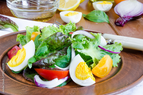 salad with fresh vegetables and boiled eggs
