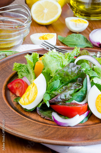 salad with fresh vegetables and boiled eggs