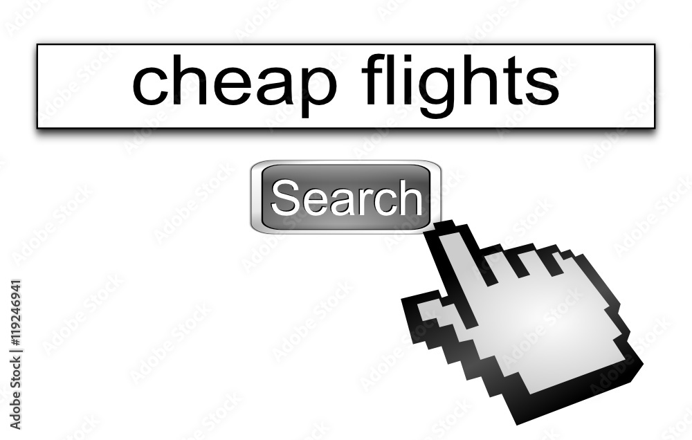 Internet web search engine cheap flights - 3D illustration Internet web search engine cheap flights - 3D illustration