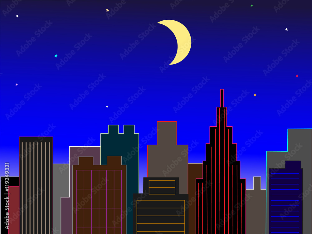 Fototapeta premium 三日月の夜のオフィス街