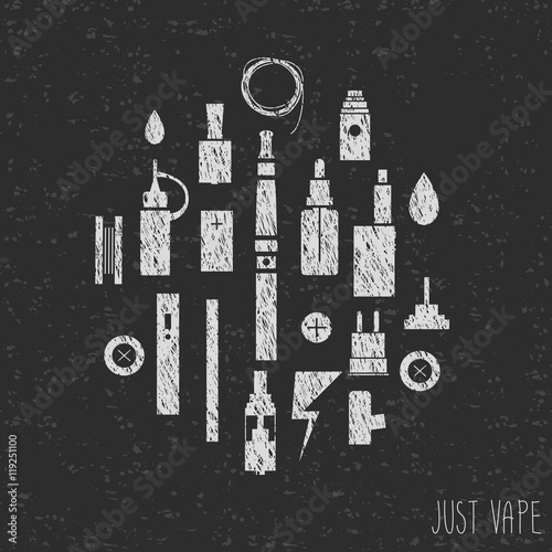 Icons vape. Hand graphics. Silhouette. Texture.