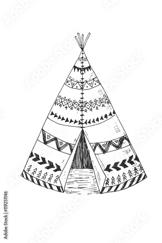 North American Indian tipi with tribal ornament
