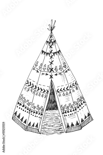 North American Indian tipi with tribal ornament