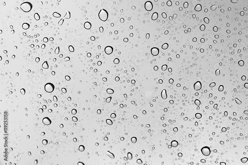 Water drop abstract on glass in rainy day and dark weather.