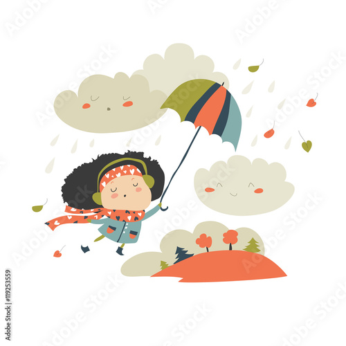 Girl flying with umbrella