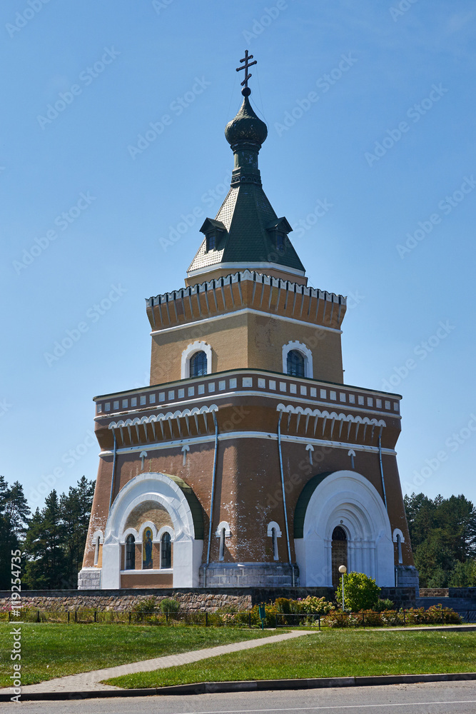 Memorial chapel in honor of the 200th anniversary of the victory of Russian troops over the Swedes . view end.