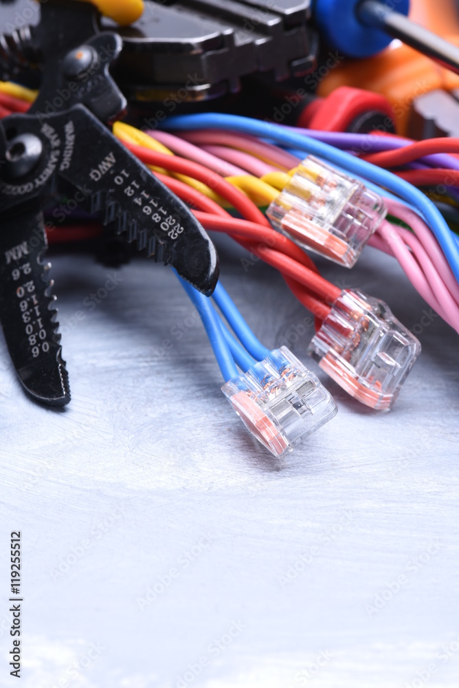 Set of tools for electrician and electrical cables
Set of tools for electrician and electrical cables