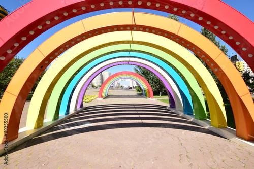 Colourful street decoration in the form of arches, in AStana, capital of Kazakhstan