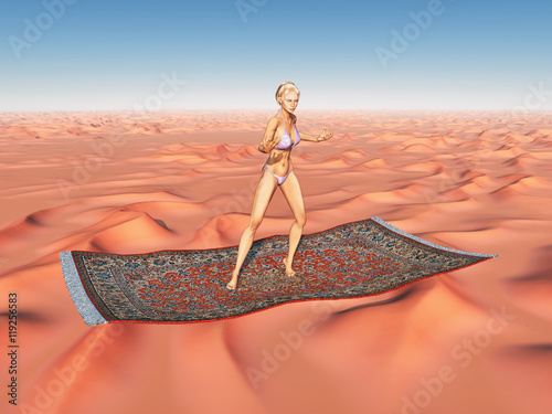 Frau auf fliegendem Teppich