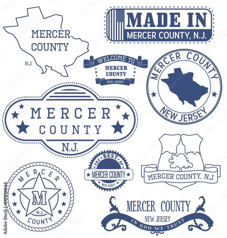 Fototapeta premium Mercer county, NJ, generic stamps and signs