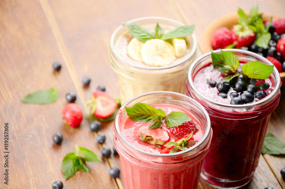Blueberry strawberry and banana smoothie