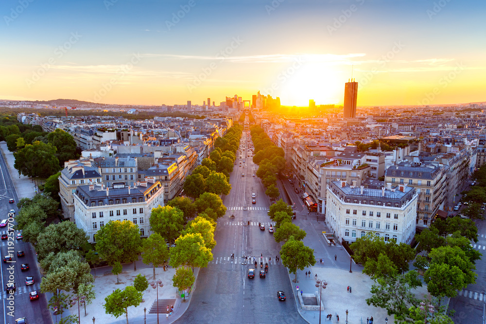cityscape of paris by the sunset