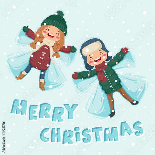Girl in the snow plays with the boy.