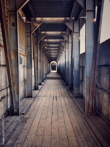 Temporary pedestrian tunnel through construction site