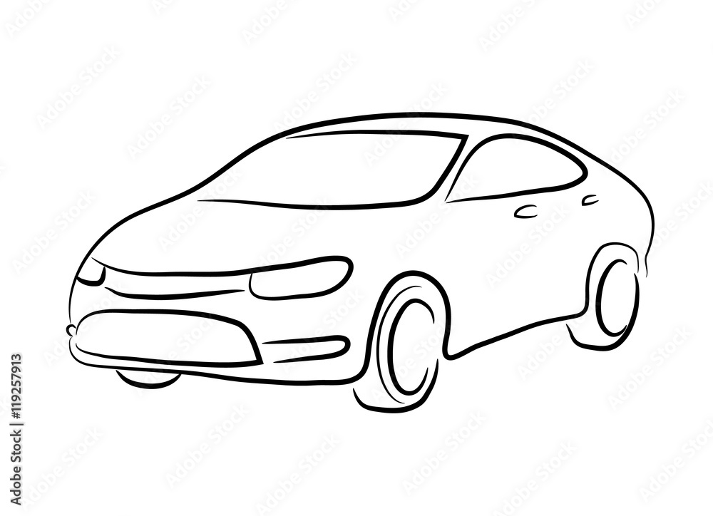Sedan Car Line Art. A hand drawn vector line art of a sedan car.