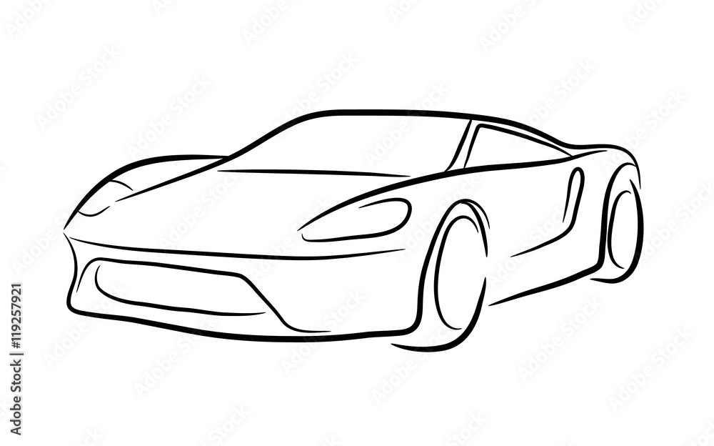 Exotic Car Outline. A hand drawn vector contour illustration of an exotic car.
