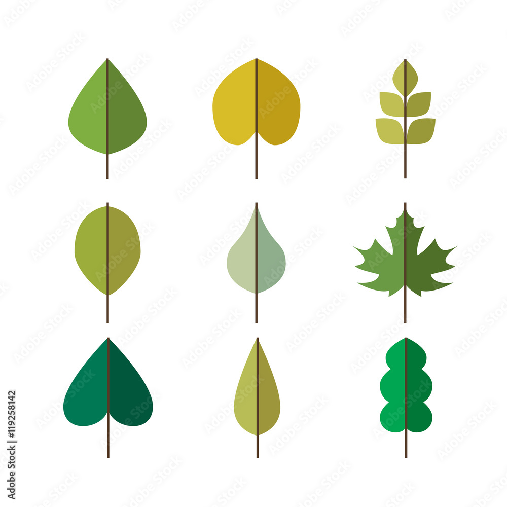 Green vector leaves simple icons Green vector leaves simple icons