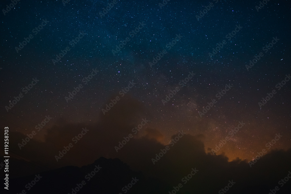 Starry night and milky way on the mountains