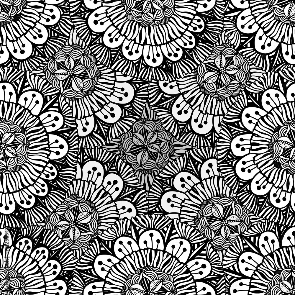 Fototapeta premium Seamless floral doodle background pattern
