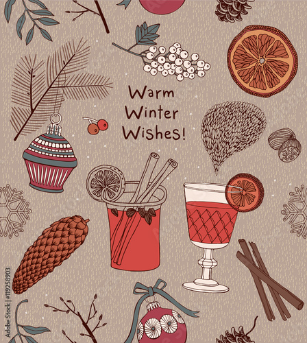 Mulled wine. Christmas card