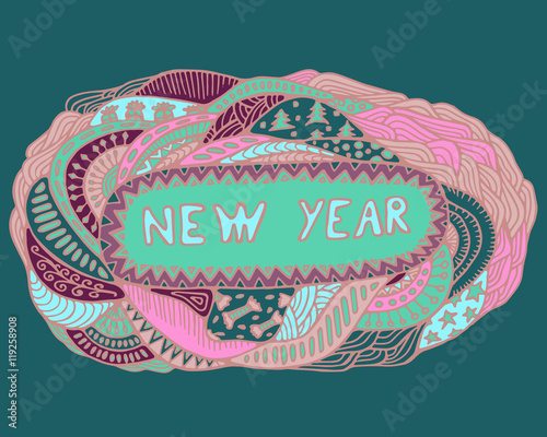 stock vector christmas pattern with tree, boll, snowflakes. hand