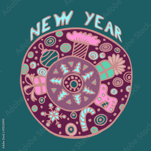 stock vector christmas pattern with tree, boll, snowflakes. hand