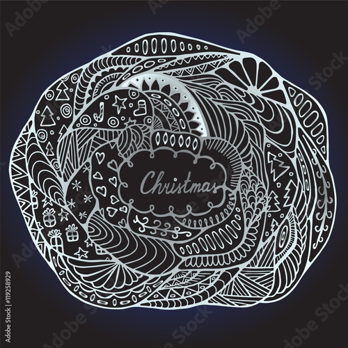 stock vector christmas  background with tree, boll, snowflakes.