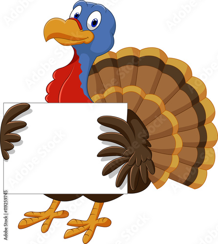 Cartoon turkey holding blank sign 