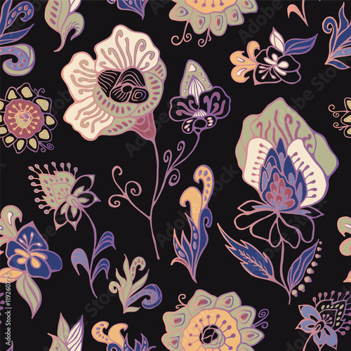 stock vector abstract seamless  pattern with flowers and waves.