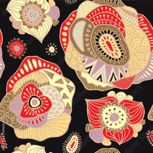 stock vector abstract seamless  pattern with flowers and waves.