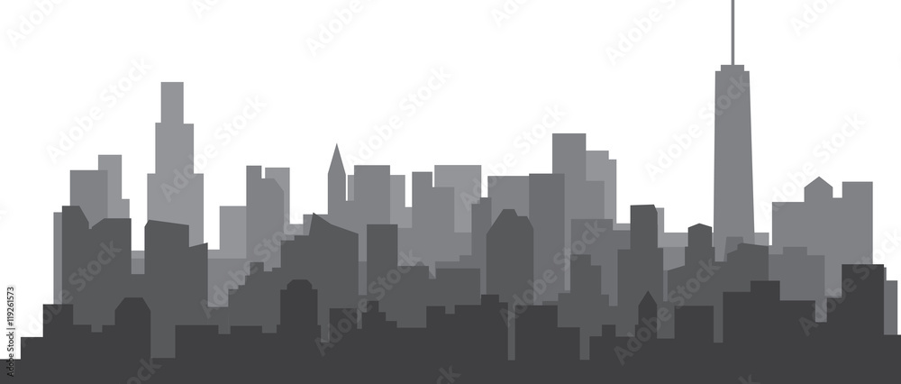 Plakat Nowożytna miasto linia horyzontu na białym tle. Koncepcja Biznesowa nieruchomości.
