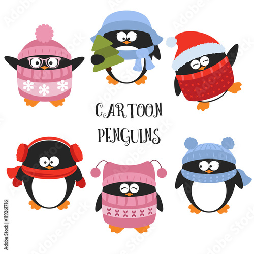 Set of cartoon penguins