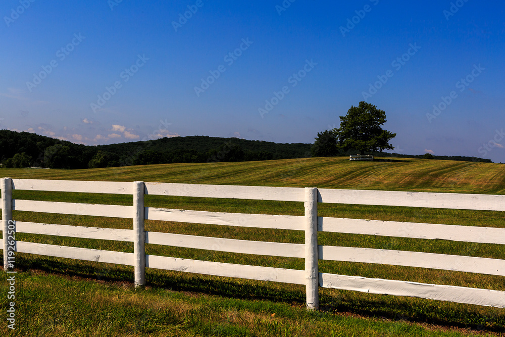 Farm in Maryland with freshly painted white fence