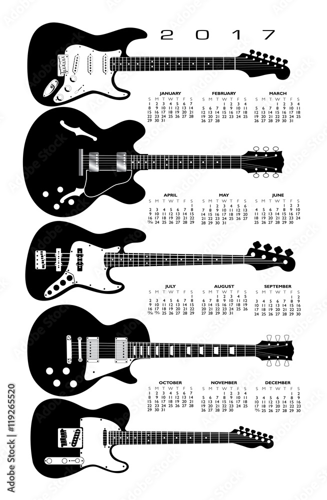 Fototapeta premium 2017 Guitar Calendar for Print or Web 